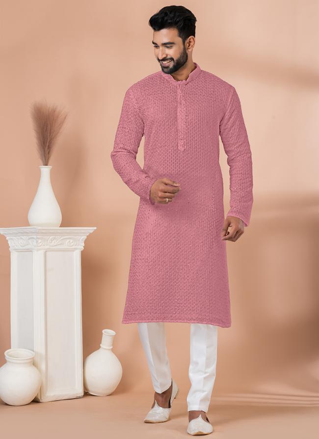 Georgette Pink Festival Wear Sequins Work Readymade Kurta Pajama